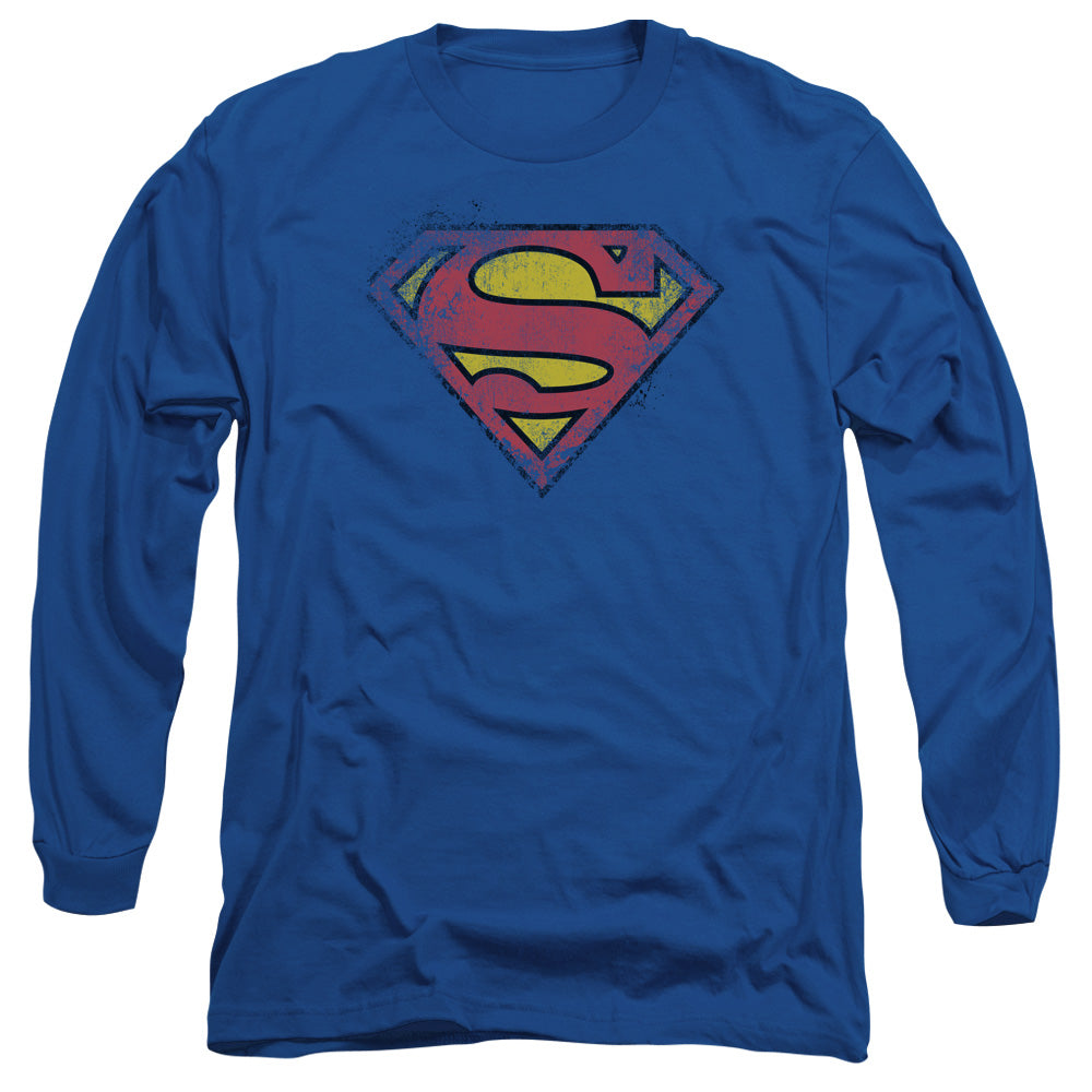 Superman - Destroyed Supes Logo - Long Sleeve Adult 18/1 - Royal Blue T-shirt