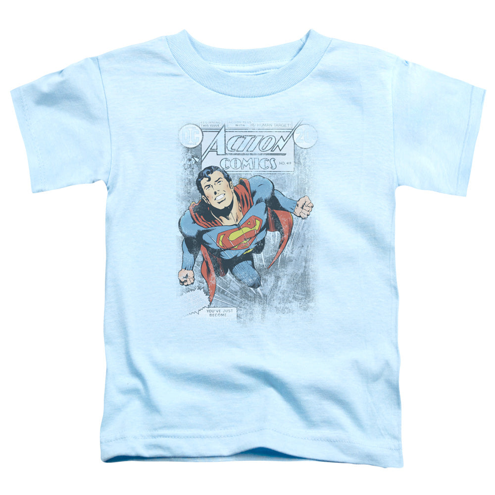 Superman - Action #419 Distress - Short Sleeve Toddler Tee - Light Blue T-shirt