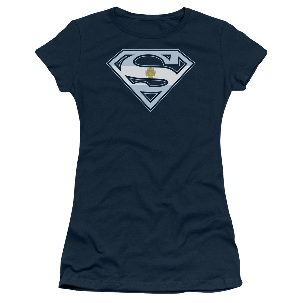 Superman - Argentinian Shield - Short Sleeve Junior Sheer - Navy T-shirt