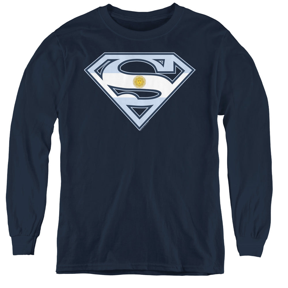 Superman - Argentinian Shield - Youth Long Sleeve Tee - Navy