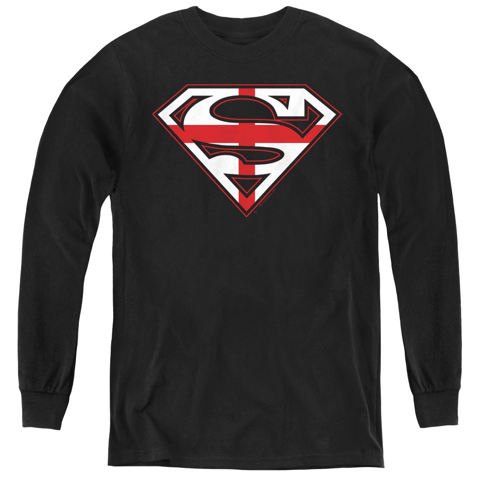 Superman - English Shield - Youth Long Sleeve Tee - Black