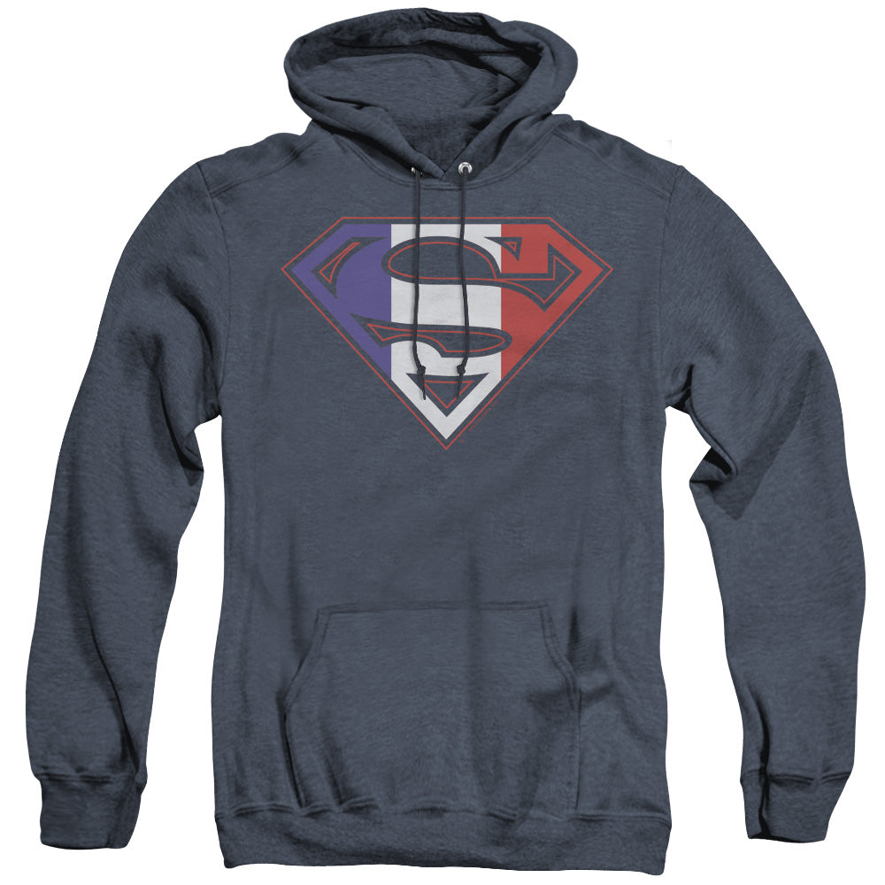Superman - French Shield - Adult Heather Hoodie - Navy