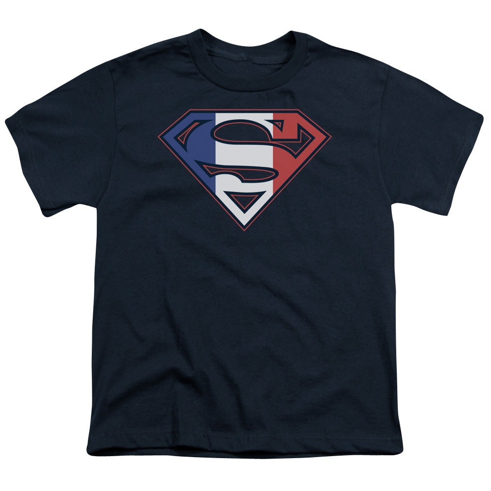 Superman - French Shield - Short Sleeve Youth 18/1 - Navy T-shirt
