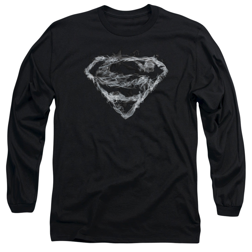 Superman - Smoking Shield - Long Sleeve Adult 18/1 - Black T-shirt