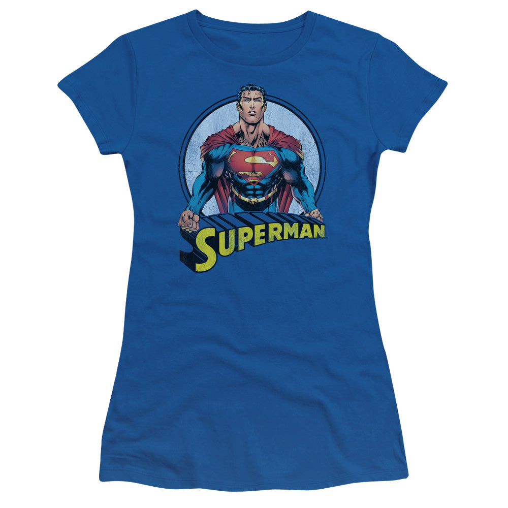 Superman - Flying High Again - Short Sleeve Junior Sheer - Royal Blue T-shirt