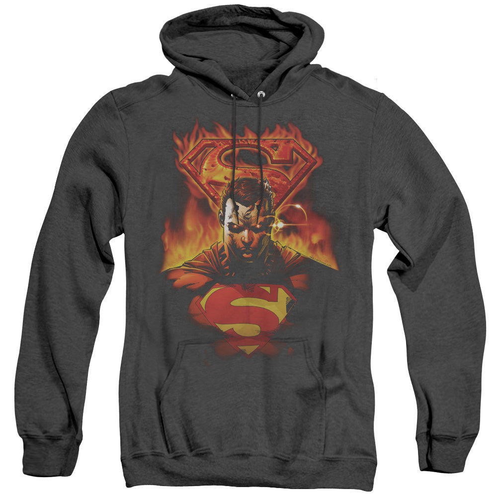 Superman - Man On Fire - Adult Heather Hoodie - Black