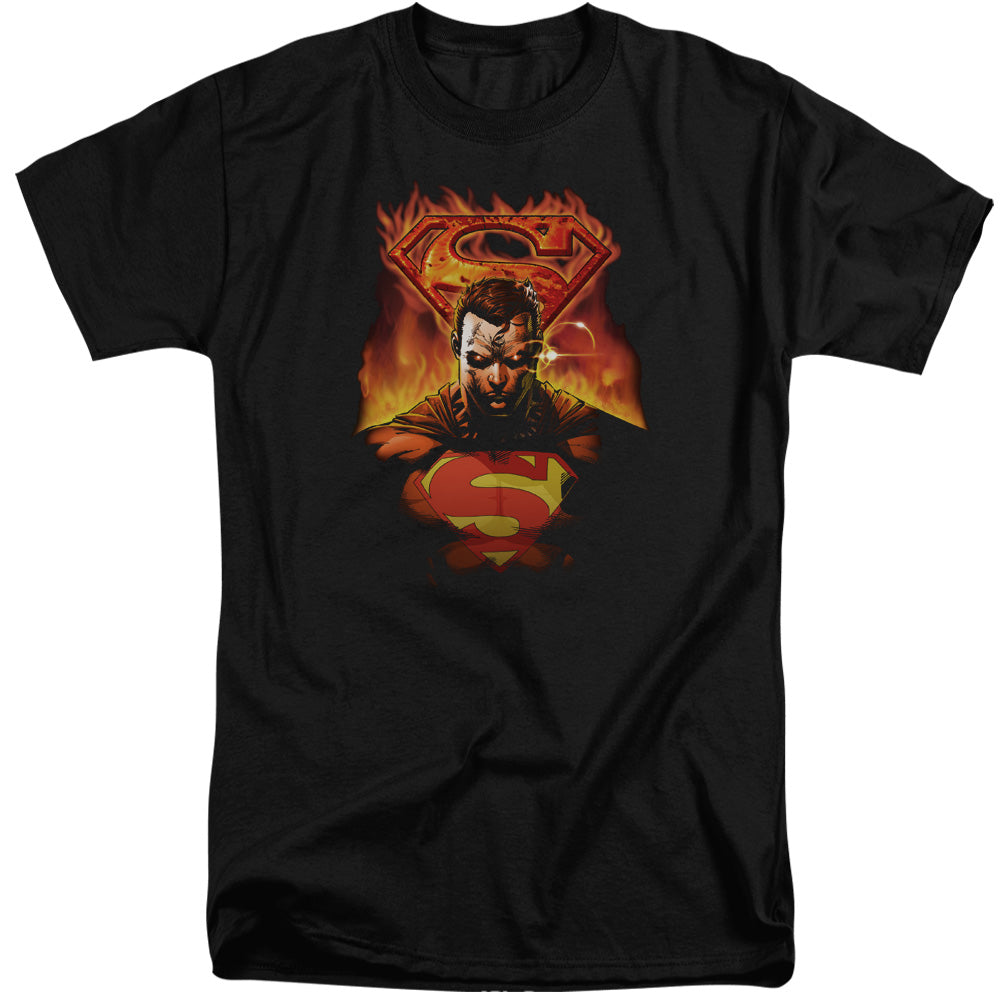 Superman - Man On Fire - Short Sleeve Adult Tall - Black T-shirt