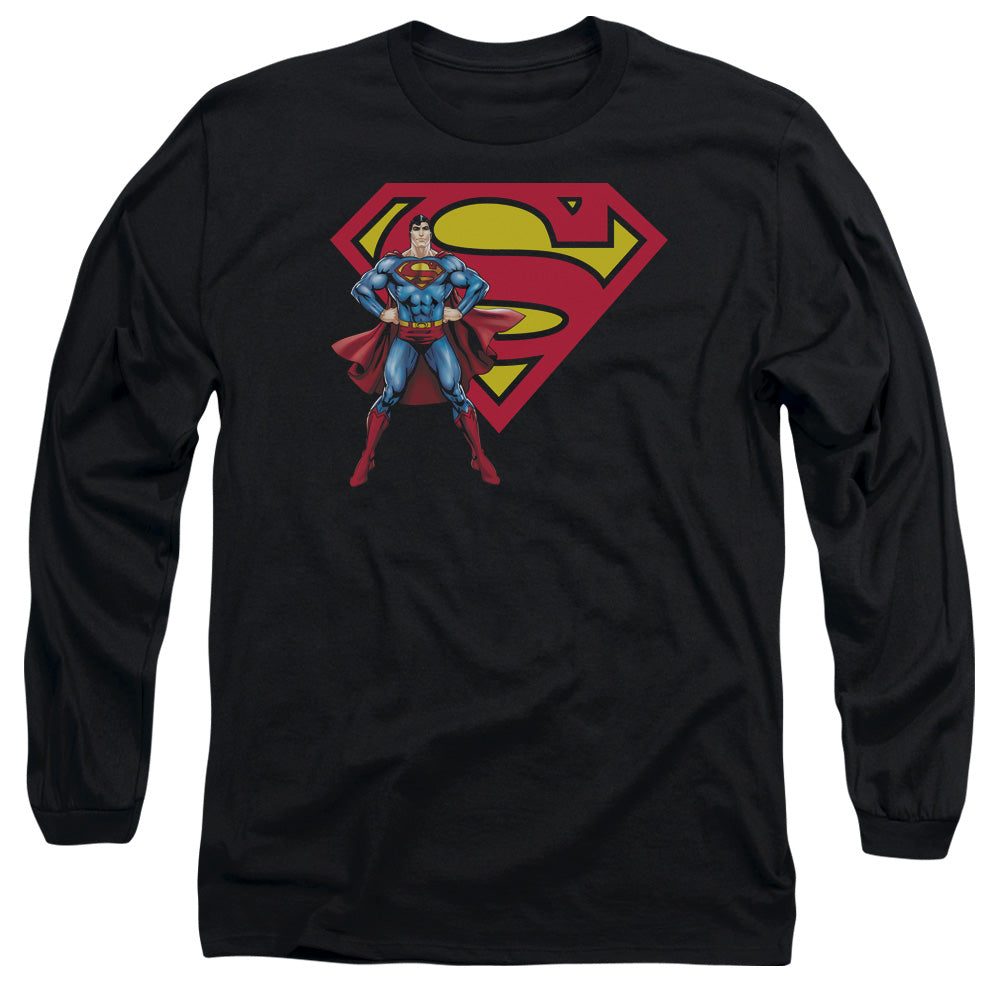 Superman - Superman & Logo - Long Sleeve Adult 18/1 - Black T-shirt