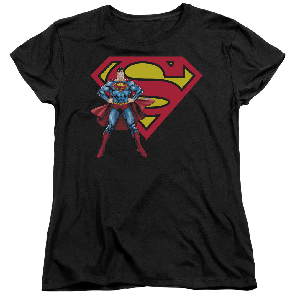 Superman - Superman & Logo - Short Sleeve Womens Tee - Black T-shirt