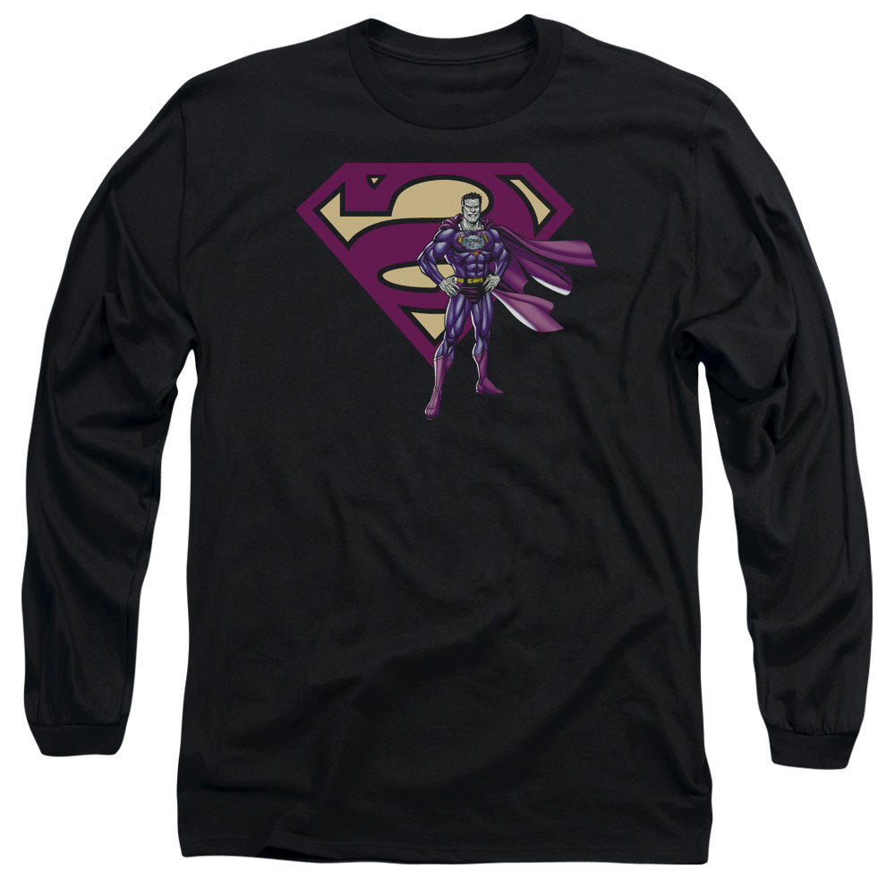 Superman - Bizarro & Logo - Long Sleeve Adult 18/1 - Black T-shirt