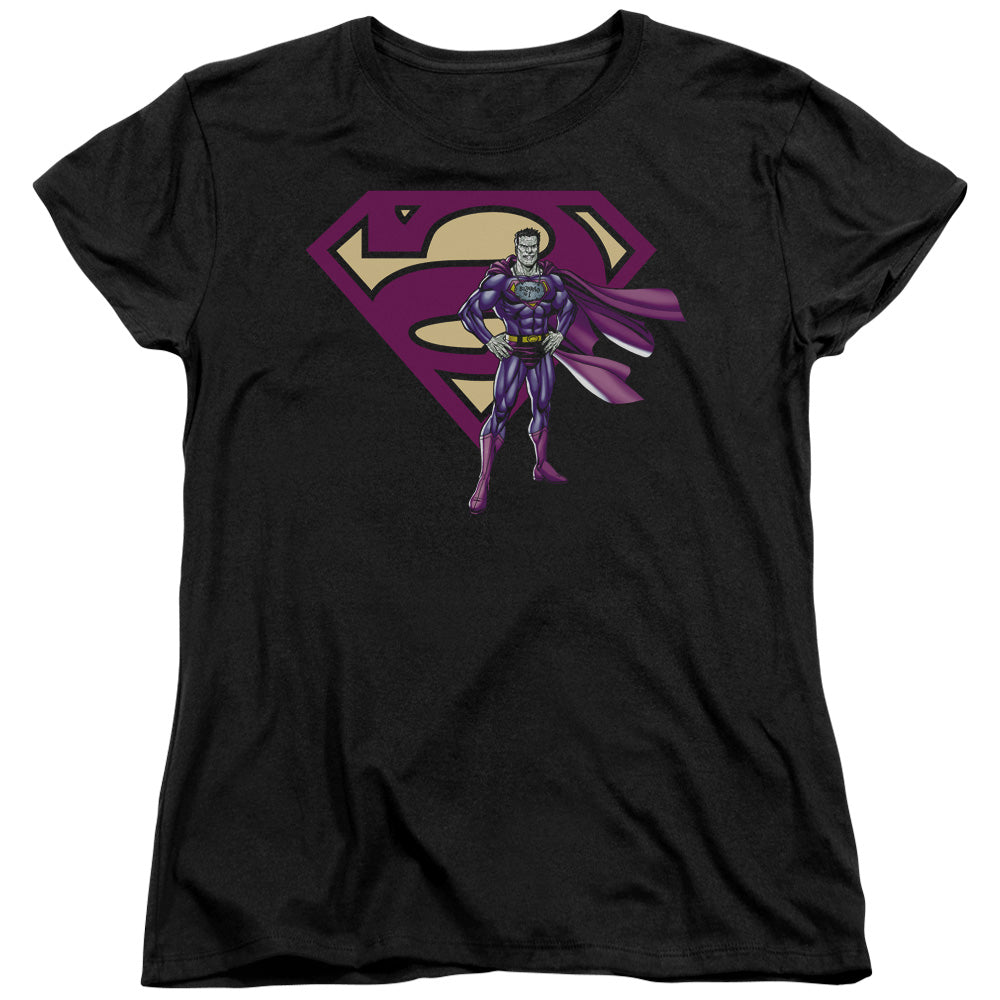 Superman - Bizarro & Logo - Short Sleeve Womens Tee - Black T-shirt