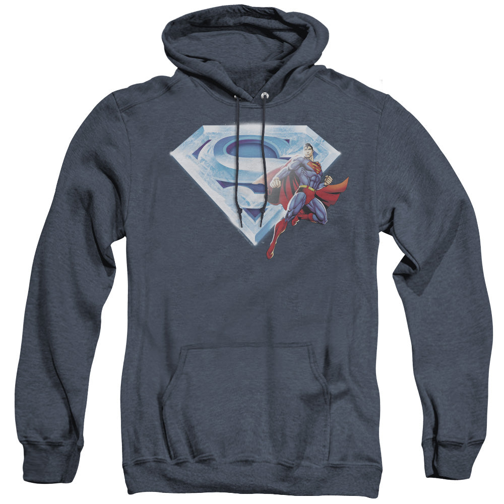 Superman - Superman & Crystal Logo - Adult Heather Hoodie - Navy