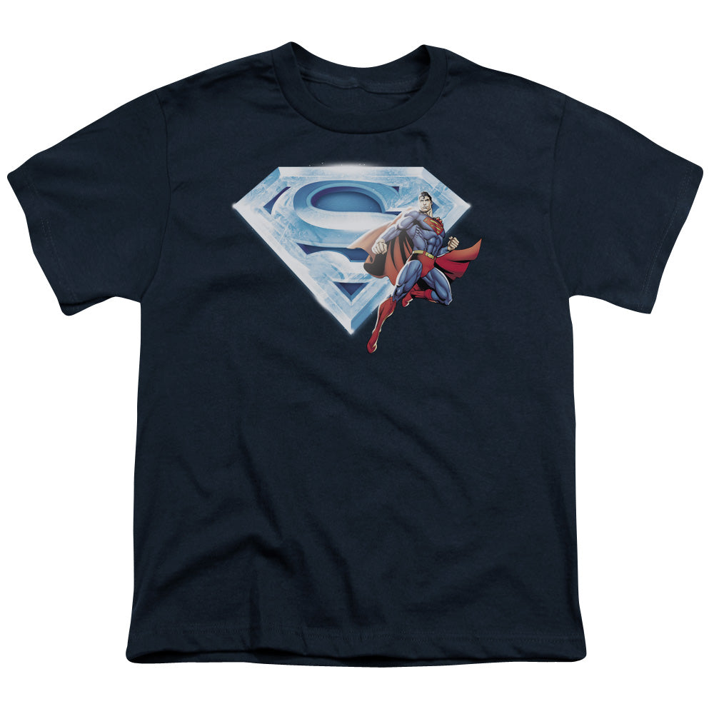 Superman - Superman & Crystal Logo - Short Sleeve Youth 18/1 - Navy T-shirt