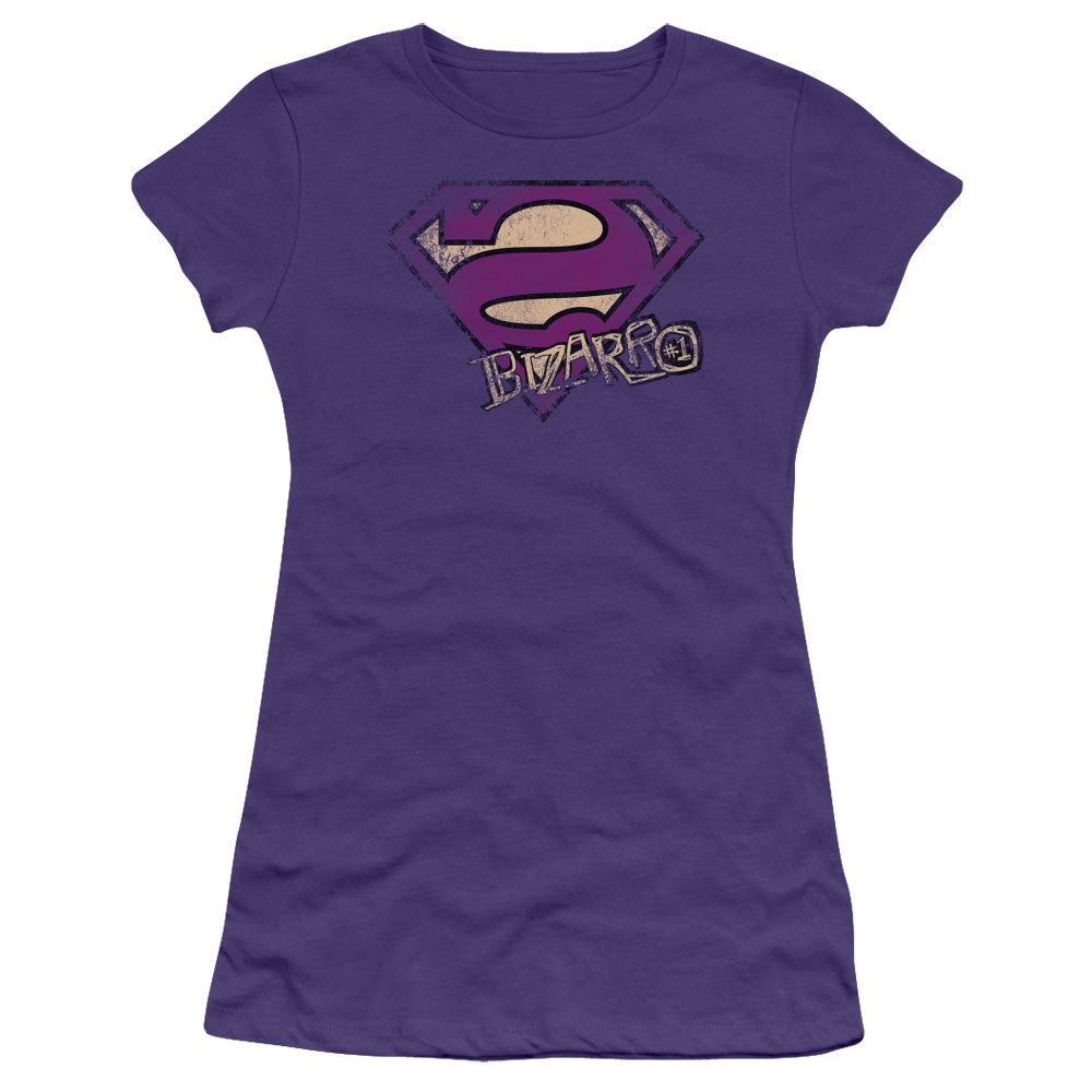 Superman - Bizarro Logo Distressed - Short Sleeve Junior Sheer - Purple T-shirt