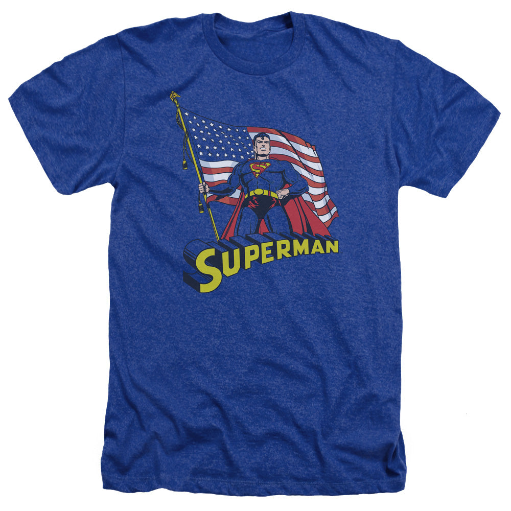 Superman - American Flag - Adult Heather - Royal Blue