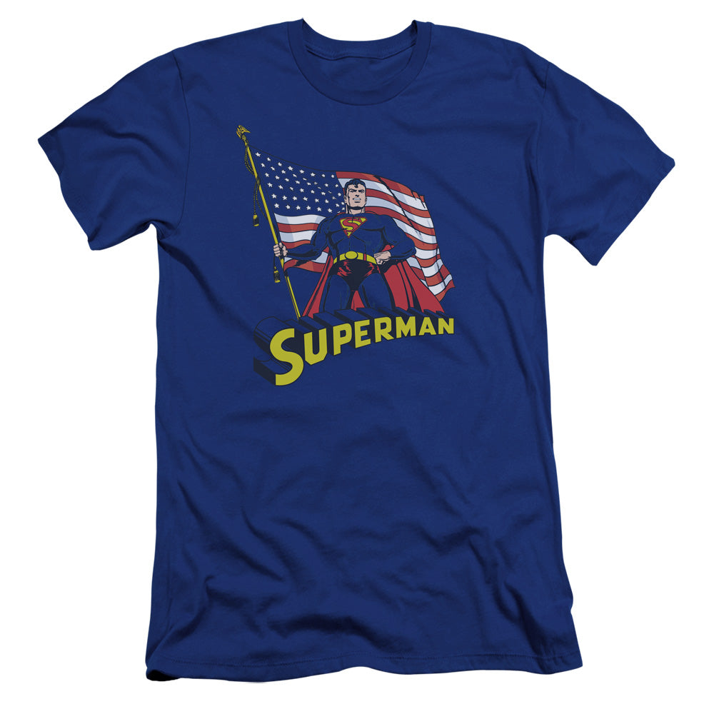 Superman - American Flag-premuim Canvas Adult Slim Fit 30/1 - Royal Blue