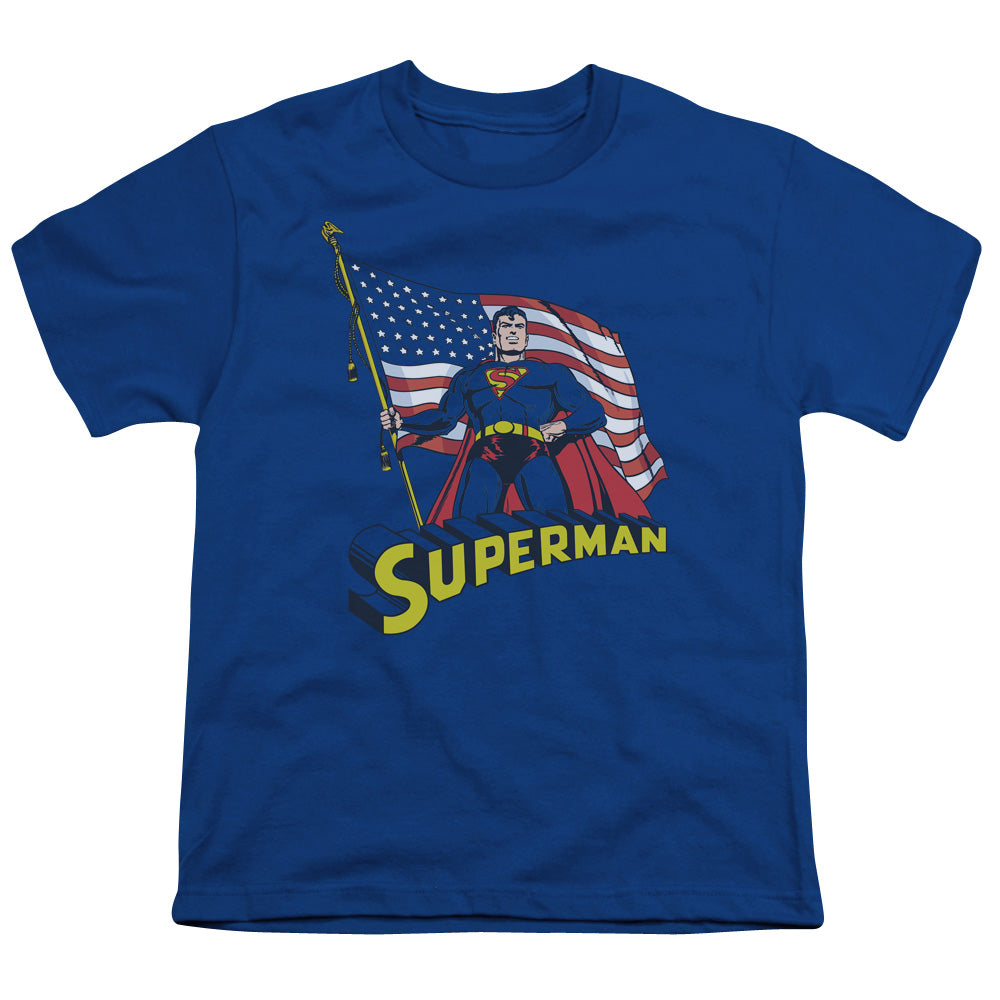 Superman - American Flag - Short Sleeve Youth 18/1 - Royal Blue T-shirt
