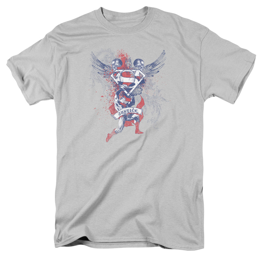 Superman - Justice Upheld - Short Sleeve Adult 18/1 - Silver T-shirt