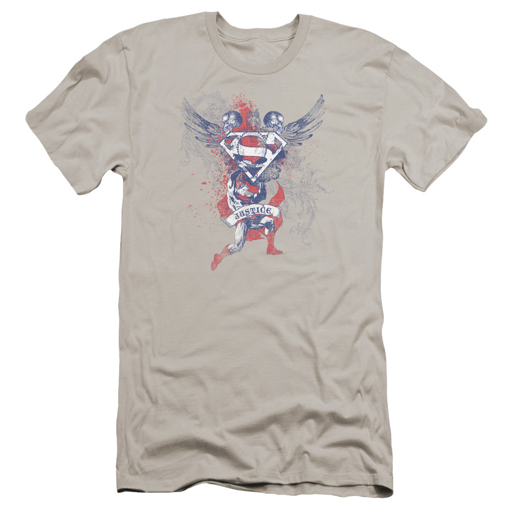 Superman - Justice Upheld-premuim Canvas Adult Slim Fit 30/1 - Silver