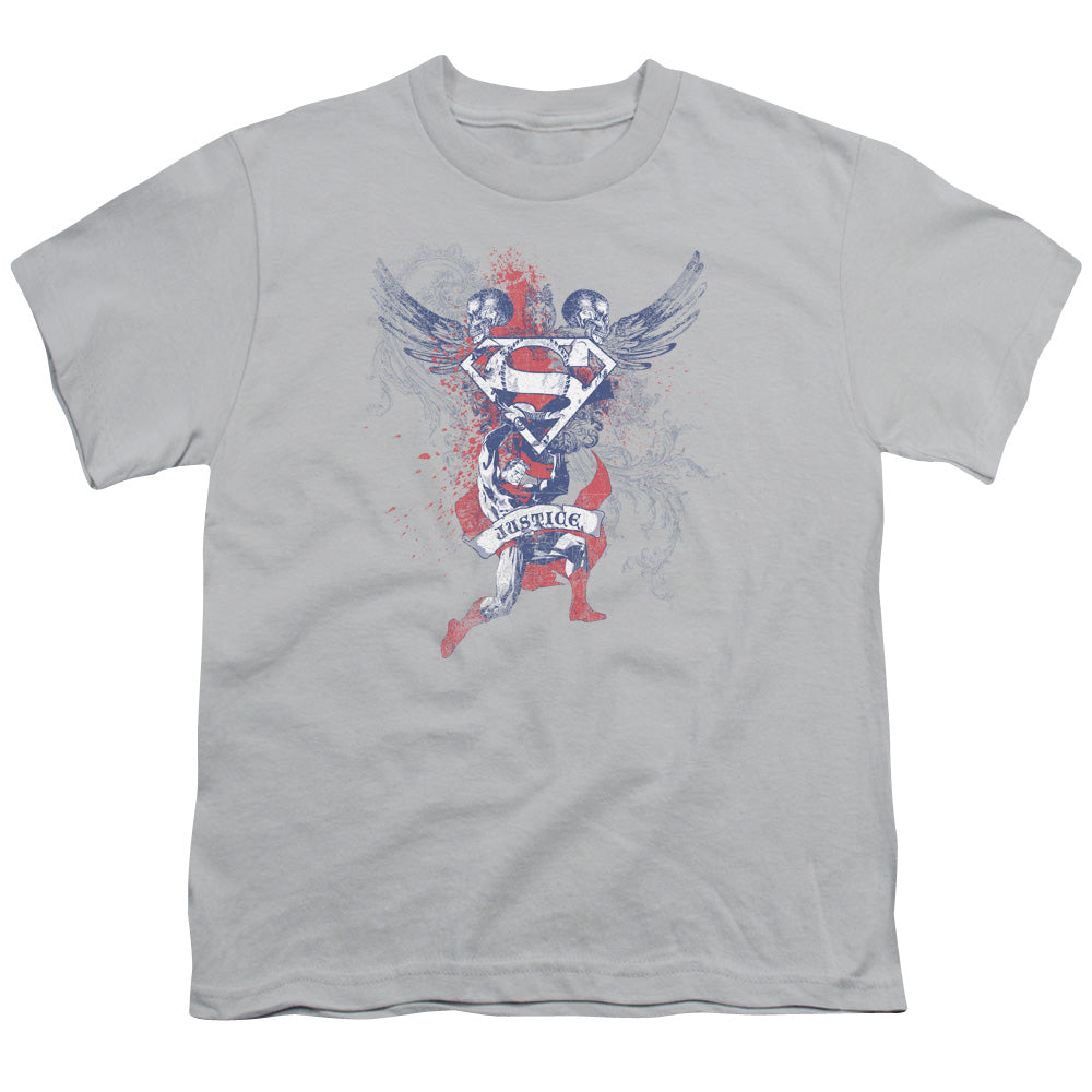 Superman - Justice Upheld - Short Sleeve Youth 18/1 - Silver T-shirt
