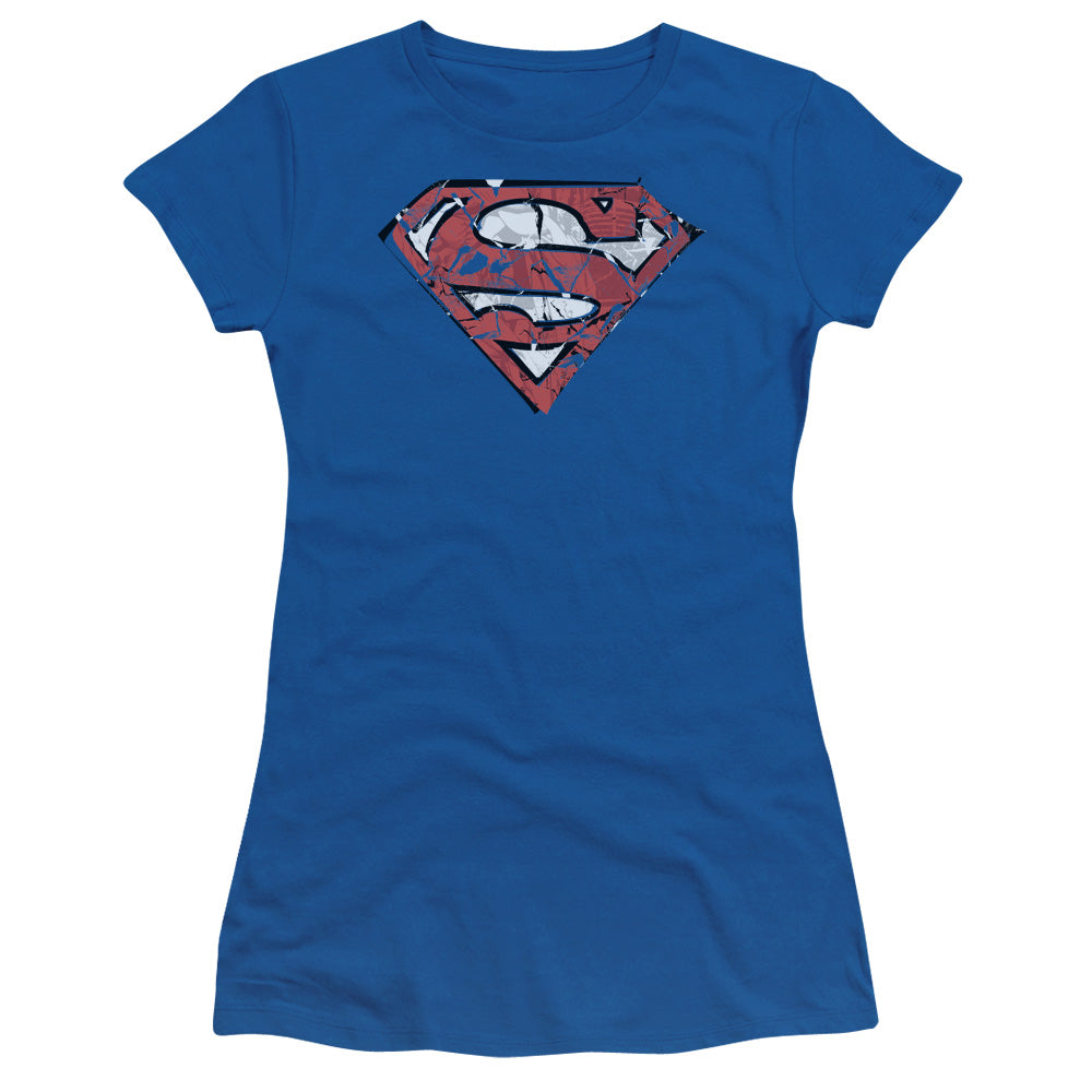 Superman - Ripped And Shredded - Short Sleeve Junior Sheer - Royal Blue T-shirt