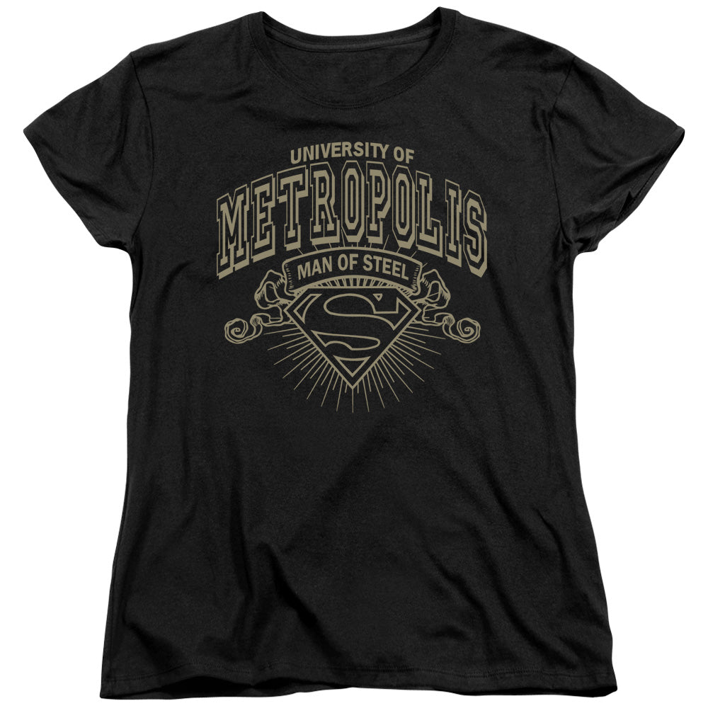 Superman - University Of Metropolis - Short Sleeve Womens Tee - Black T-shirt
