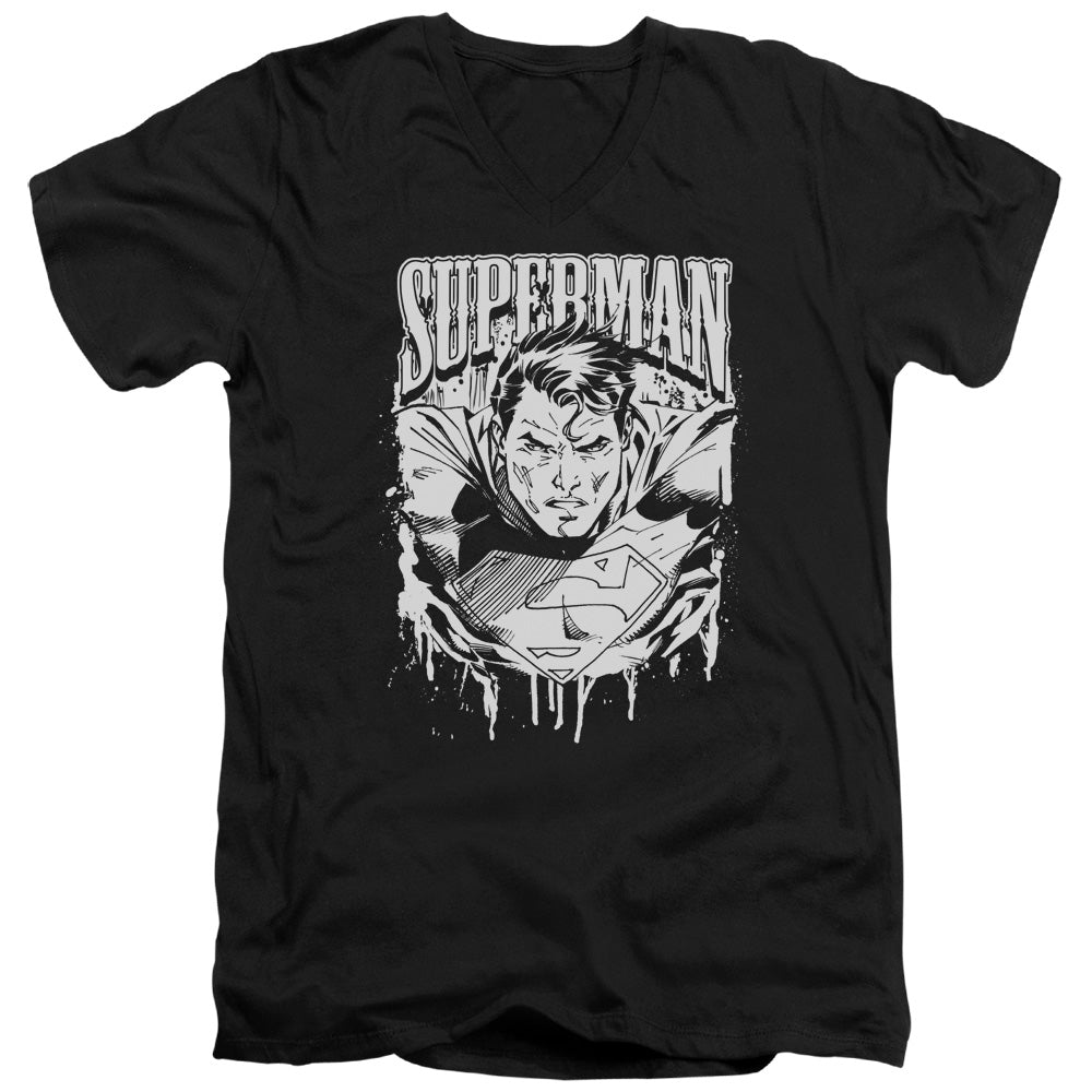 Superman - Super Metal - Short Sleeve Adult V-neck - Black T-shirt