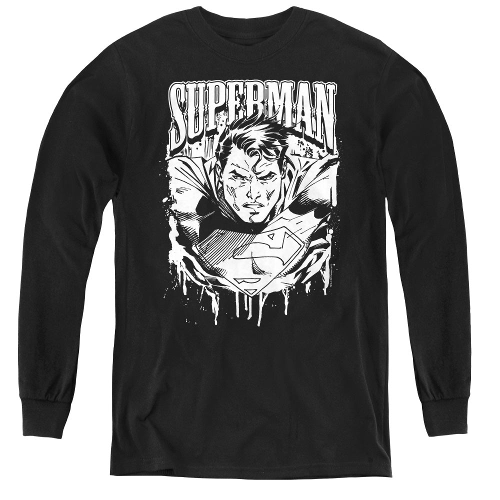 Superman Super Metal - Youth Long Sleeve Tee - Black