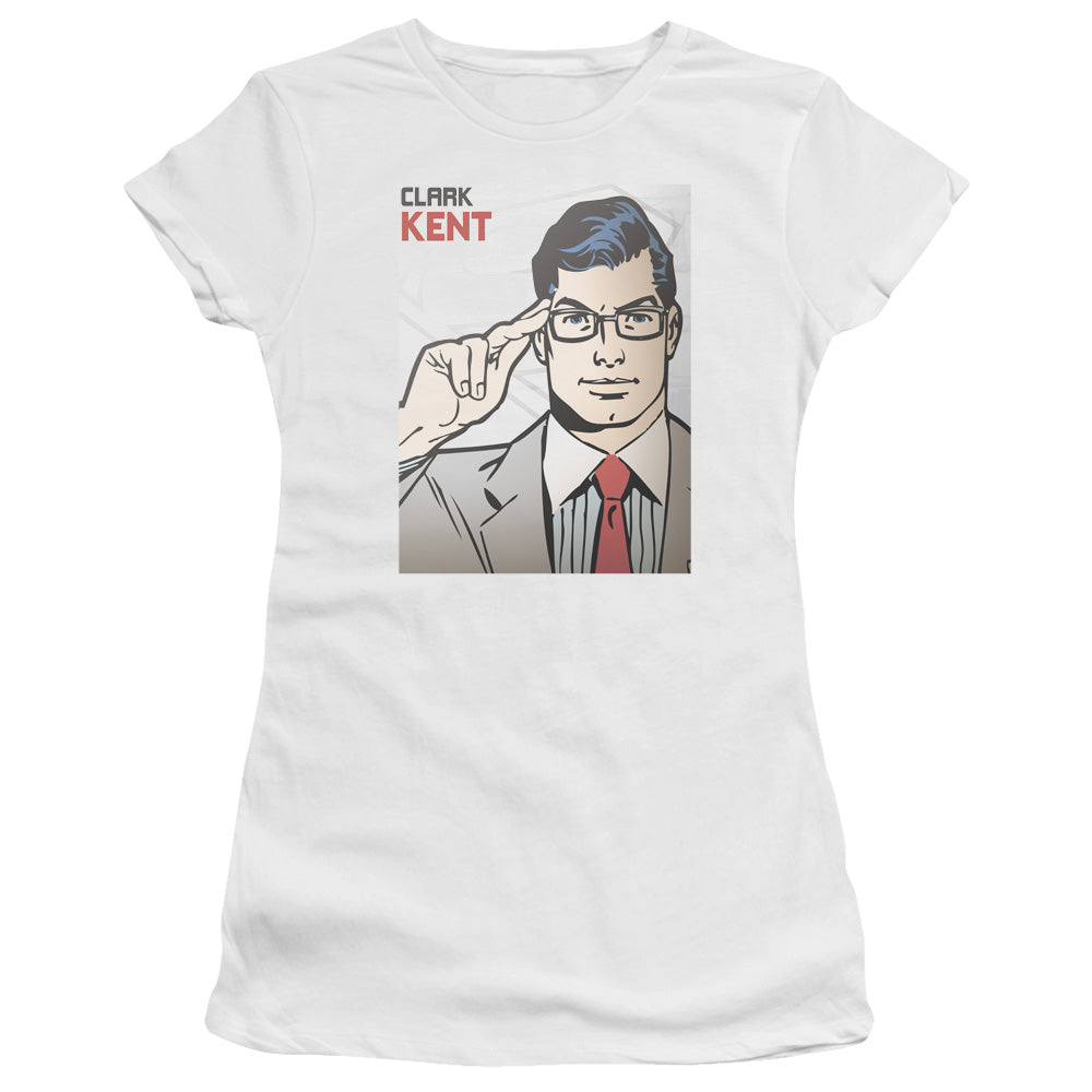 Superman(Dc) - Clark Kent Cover - Short Sleeve Junior Sheer - White T-shirt