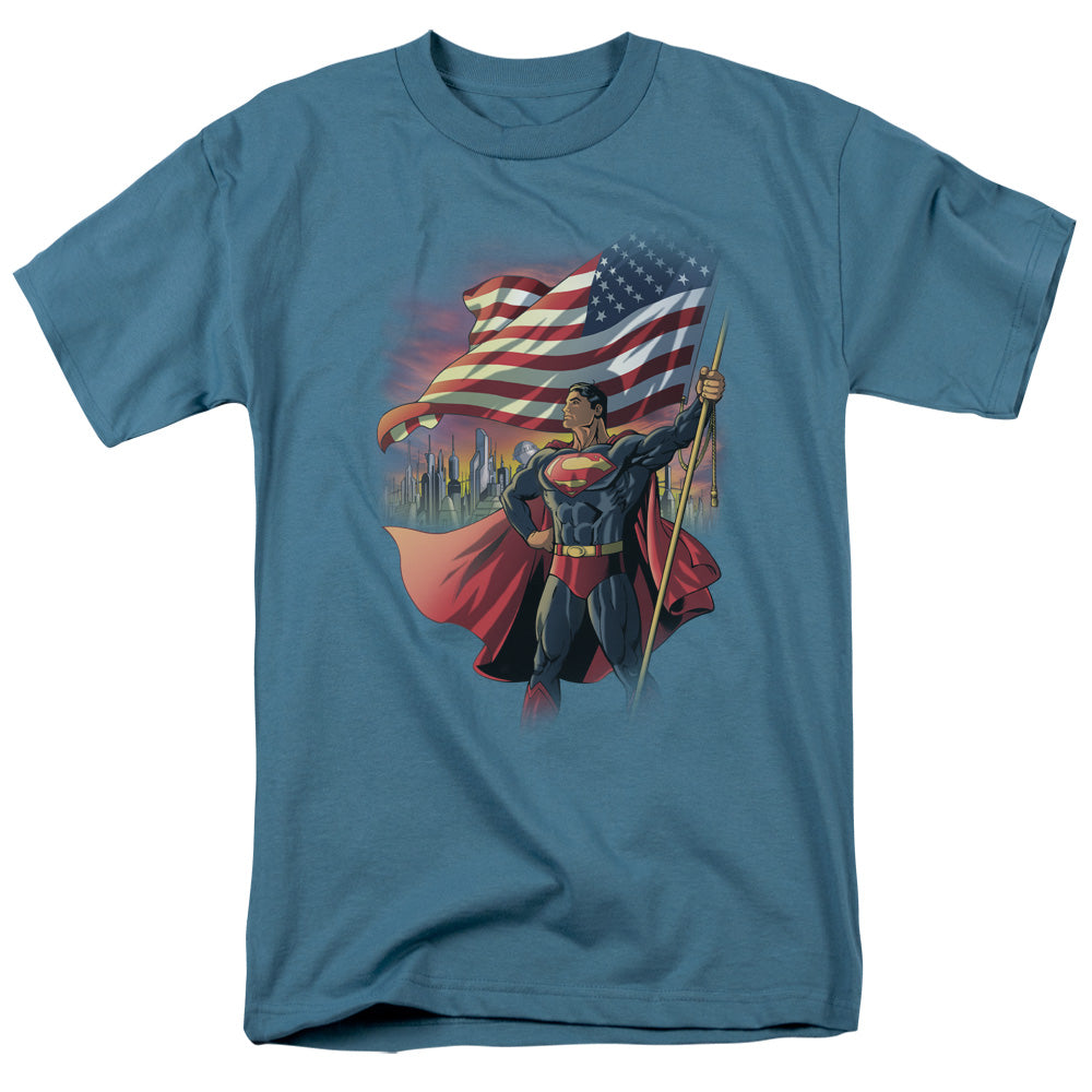 Superman - American Hero - Short Sleeve Adult 18/1 - Slate T-shirt