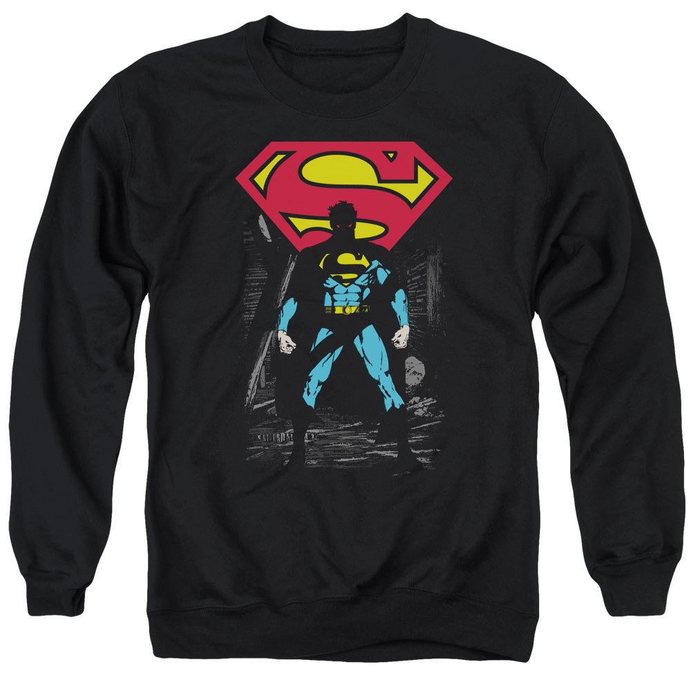 Superman - Dark Alley - Adult Crewneck Sweatshirt - Black