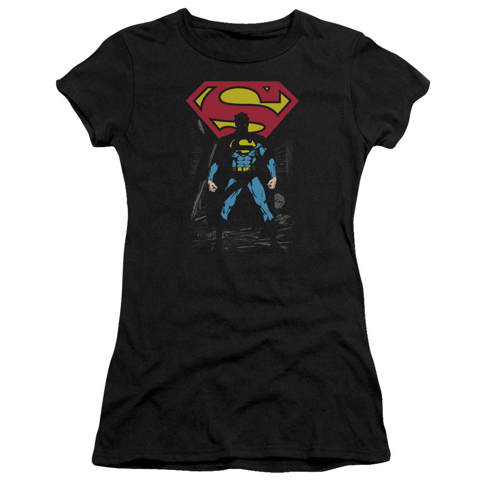 Superman - Dark Alley - Short Sleeve Junior Sheer - Black T-shirt