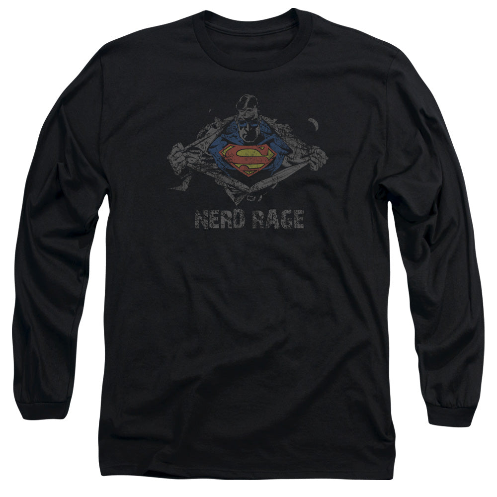 Superman - Nerd Rage - Long Sleeve Adult 18/1 - Black T-shirt
