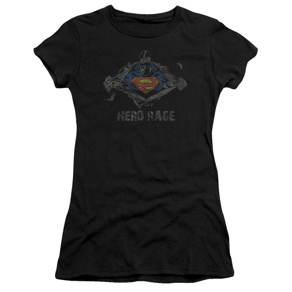 Superman - Nerd Rage - Short Sleeve Junior Sheer - Black T-shirt