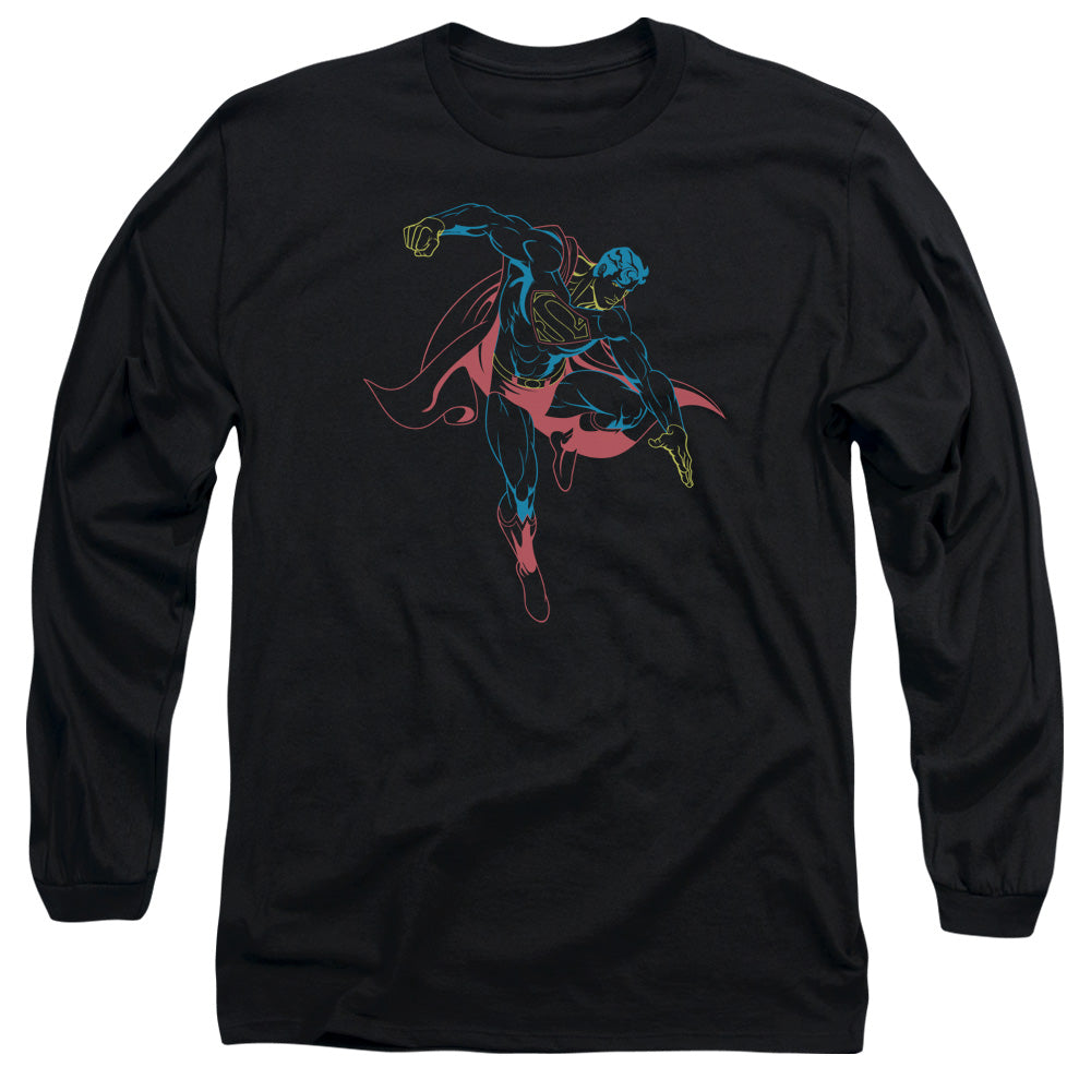 Superman - Neon Superman - Long Sleeve Adult 18/1 - Black T-shirt