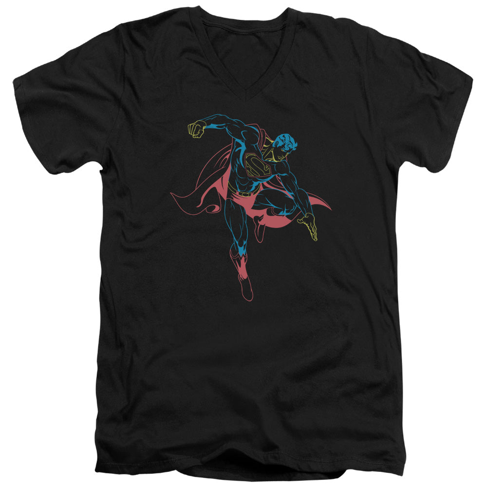 Superman - Neon Superman - Short Sleeve Adult V-neck - Black T-shirt