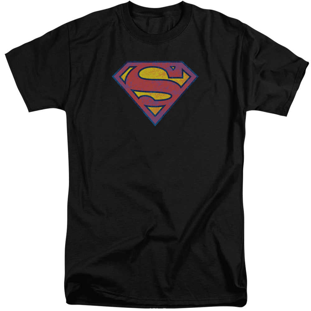 Superman - Sm Neon Distress Logo - Short Sleeve Adult Tall - Black T-shirt