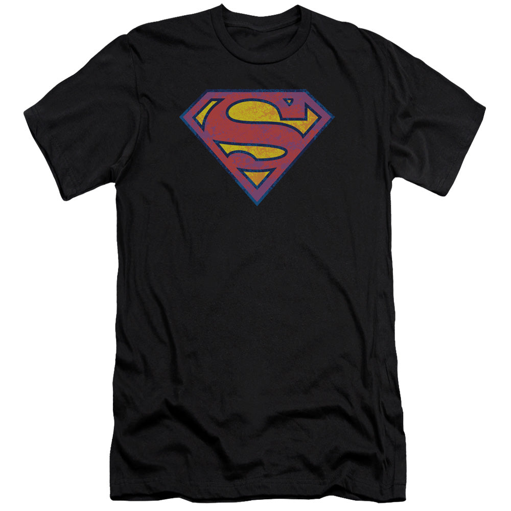 Superman - Sm Neon Distress Logo - Short Sleeve Adult 30/1 - Black T-shirt