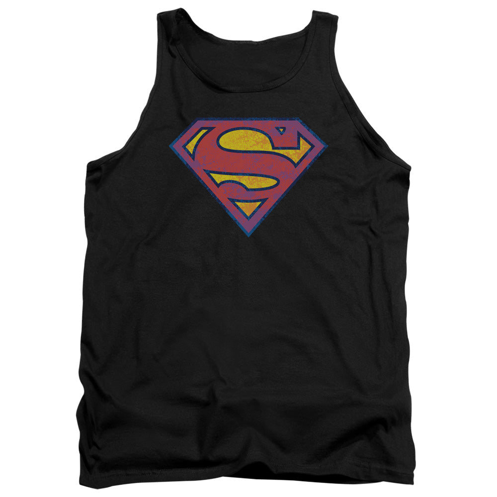 Superman - Sm Neon Distress Logo - Adult Tank - Black