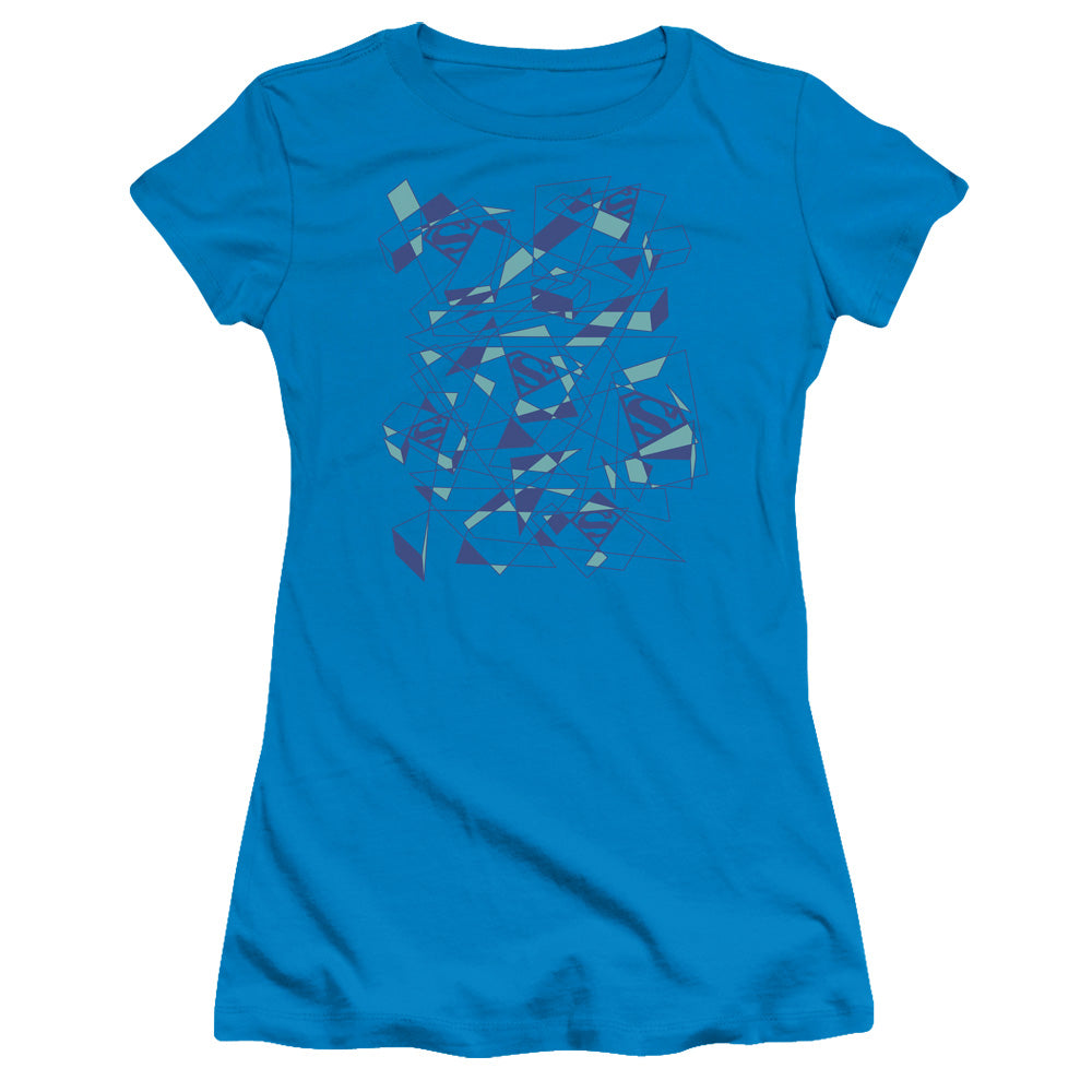 Superman - Geo Scribbles - Short Sleeve Junior Sheer - Turquoise T-shirt