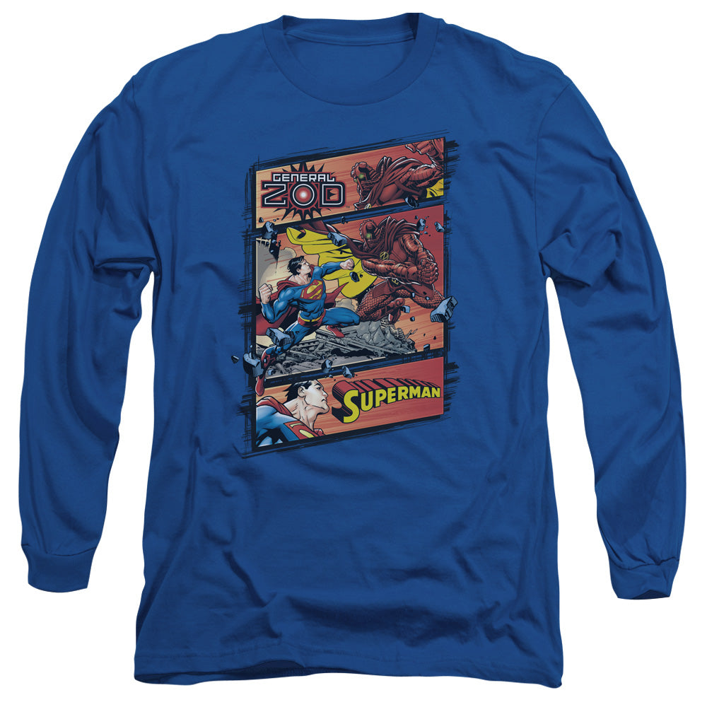 Superman - Superman Vs Zod - Long Sleeve Adult 18/1 - Royal Blue T-shirt