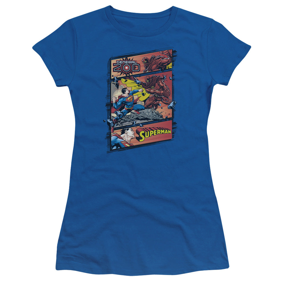 Superman - Superman Vs Zod - Short Sleeve Junior Sheer - Royal Blue T-shirt