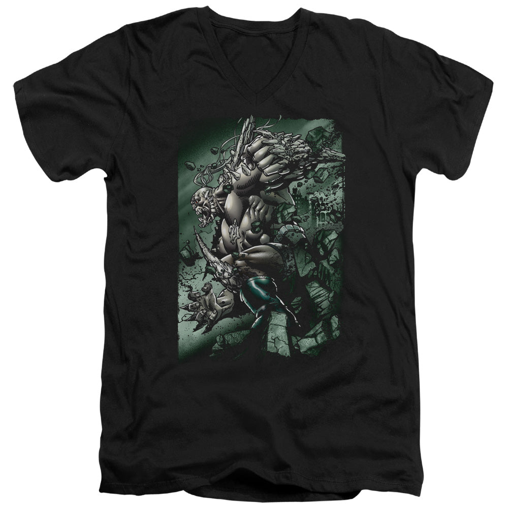 Superman - Doomsday Destruction - Short Sleeve Adult V-neck - Black T-shirt