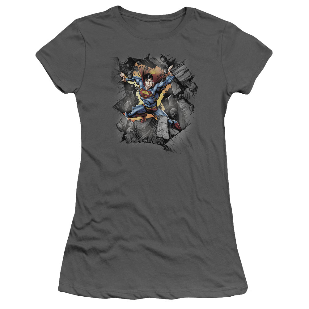 Superman - Break On Through - Short Sleeve Junior Sheer - Charcoal T-shirt