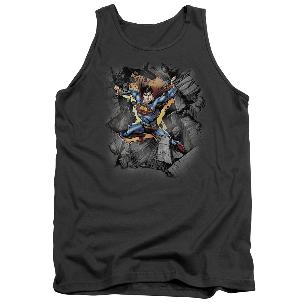 Superman Break On Through - Adult Tank - Charcoal