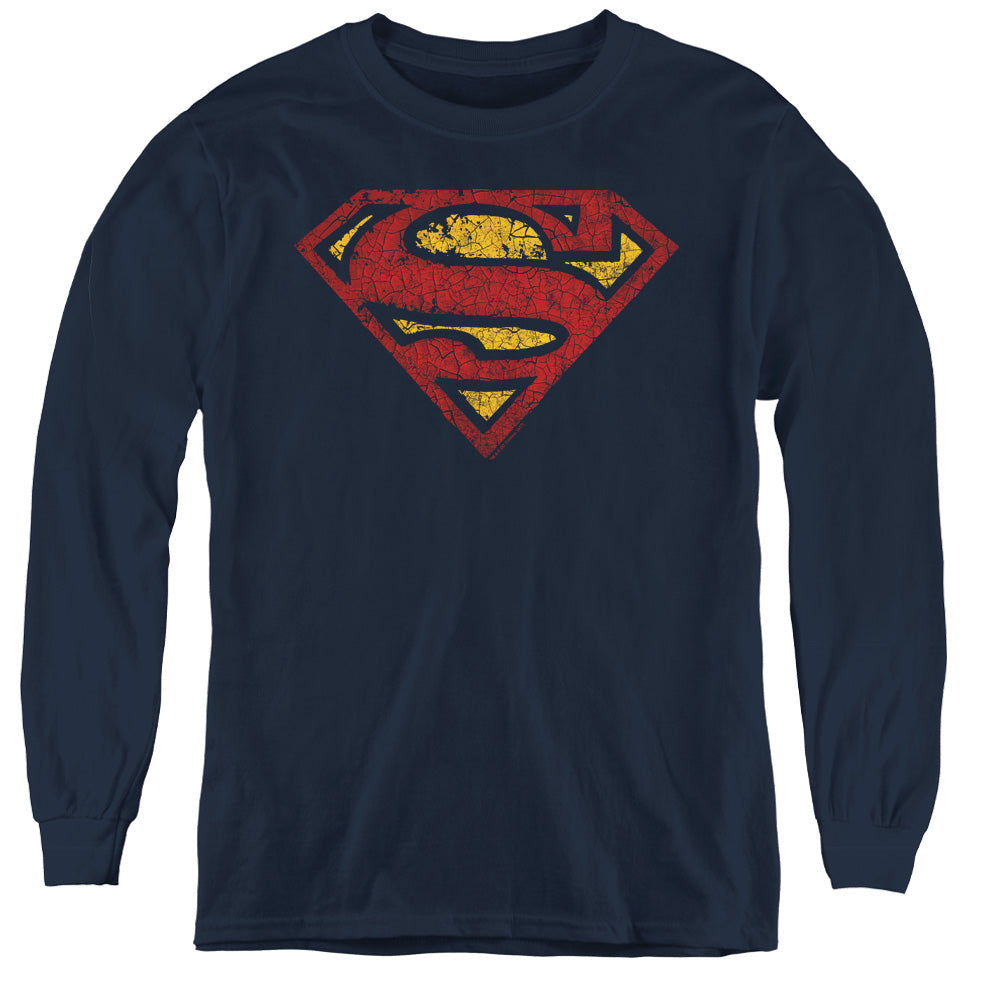 Superman - Crackle S - Youth Long Sleeve Tee - Navy