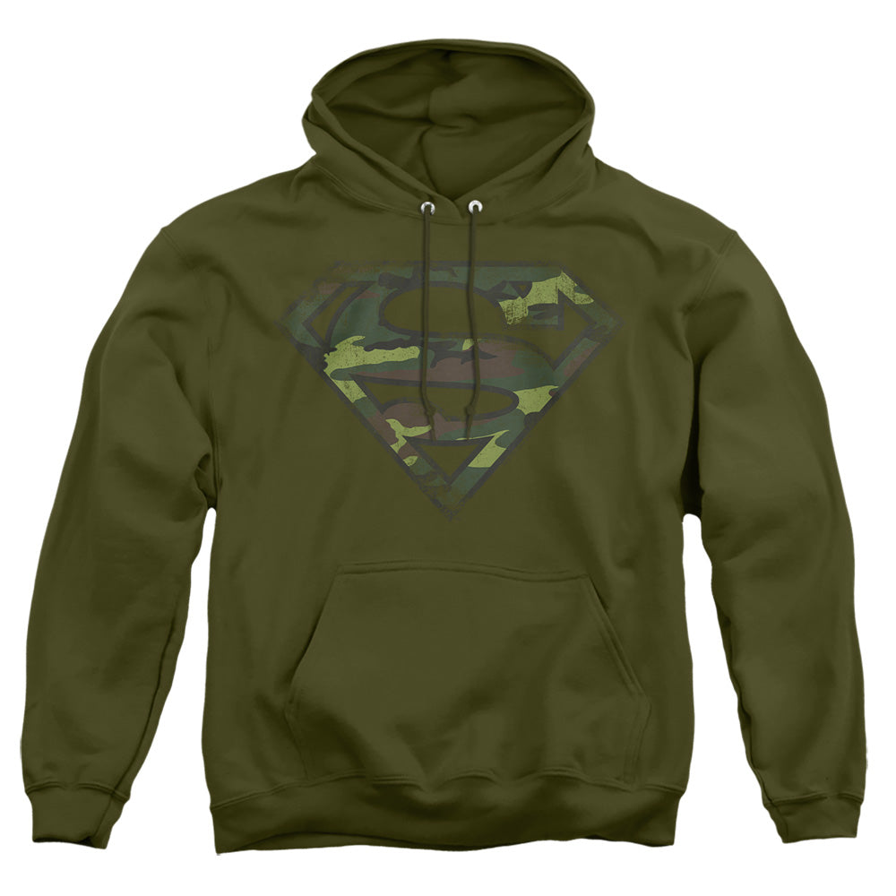 Superman - Distressed Camo Shield - Adult Pull-over Hoodie - Military Green