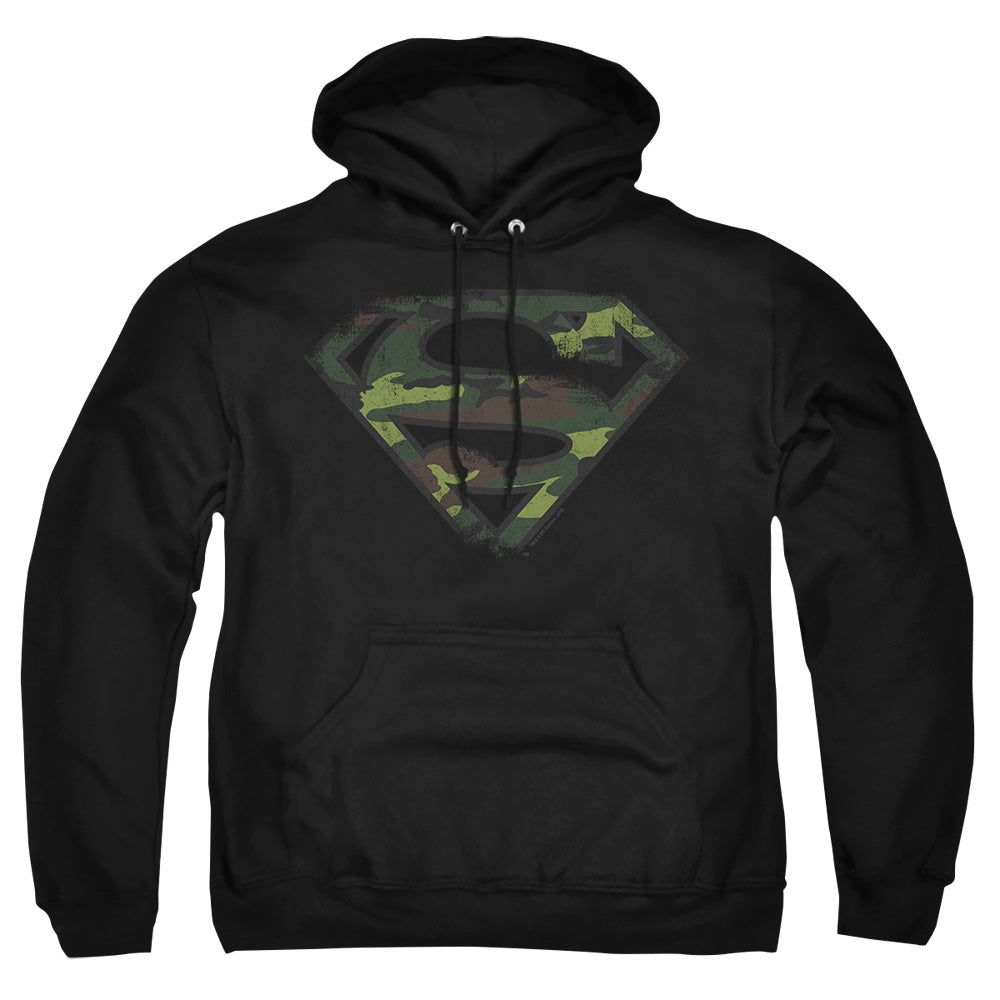 Superman - Distressed Camo Shield - Adult Pull-over Hoodie - Black