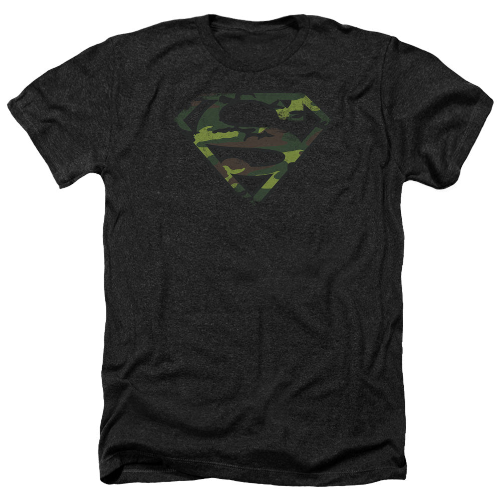 Superman - Distressed Camo Shield - Adult Heather - Black