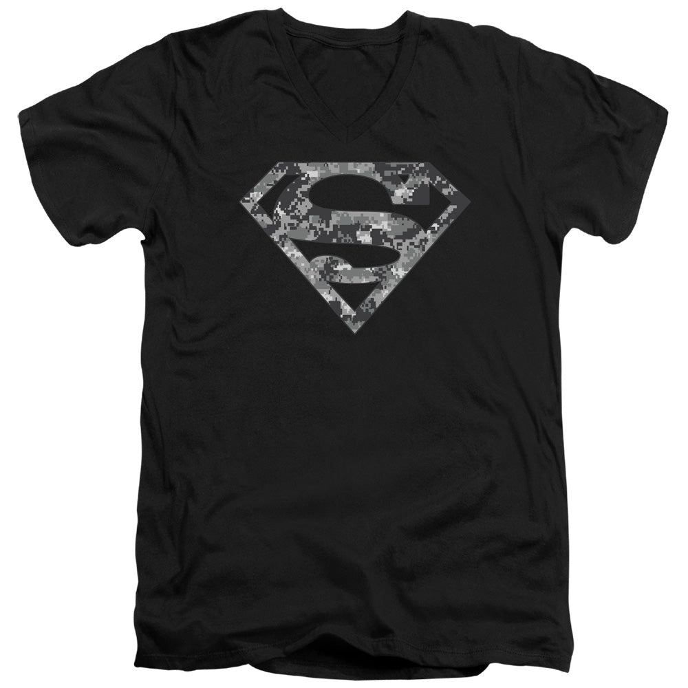 Superman - Urban Camo Shield - Short Sleeve Adult V-neck - Black T-shirt